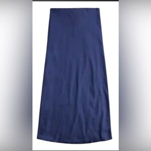 J. Crew Blue Satin Bias Cut Midi A-Line Skirt